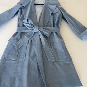 Light Blue Tie-Waist Trench Coat